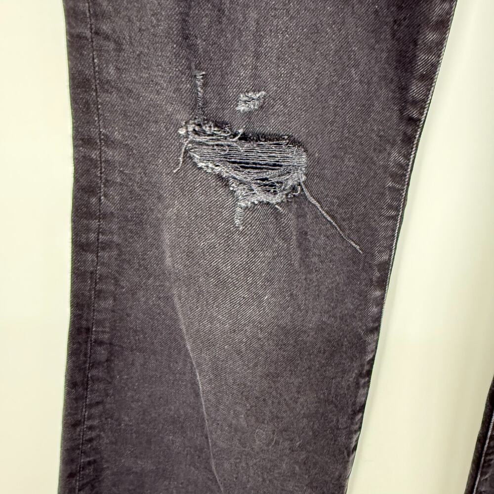 NWT Express '70s Flare Jeans Womens 6 Black Washed Ripped Mid-Rise Stretch Denim - Picture 7 of 11